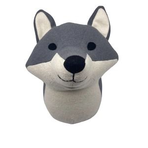 Pillowfort Gray Wolf Wall Mounted Stuffed Animal Head Hanging Plush Decor Happy